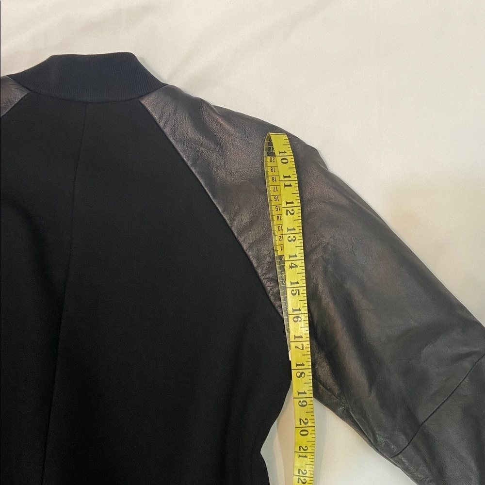 Women’s Black Varsity Bomber Wool Coat With Leather Sleeves. Bust-40 inches - Picture 8 of 11